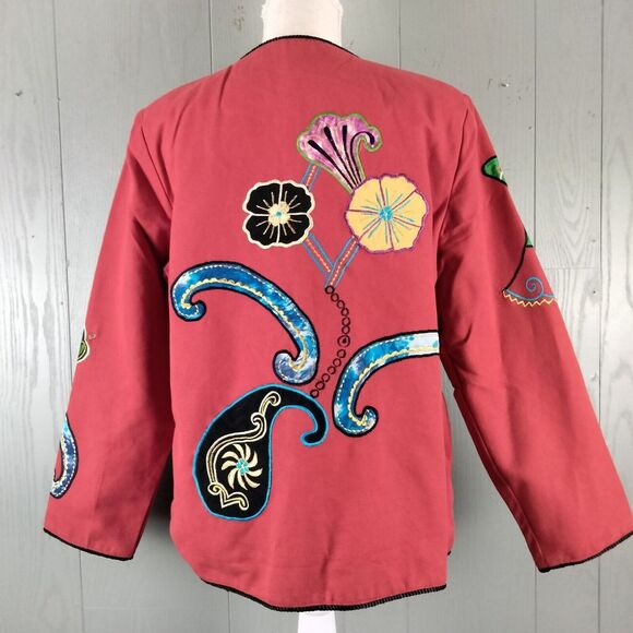 Indigo Moon Embellished Jacket Womens Medium 12-14 Toggles BOHO CHIC Embroidery - Picture 2 of 12